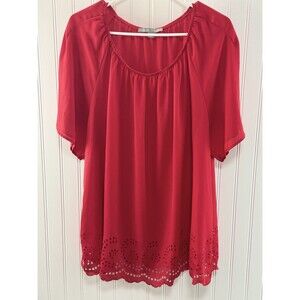 Valerie Steven’s Red Women’s Blouse 3X Eyelet Trim